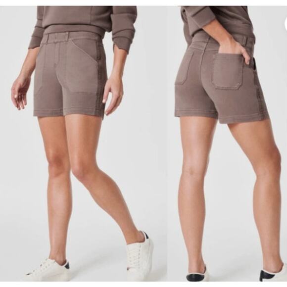 Spanx Stretch Twill 6” Shorts Smoke Mid Rise Tummy Shaping Short Size Large - Picture 1 of 8